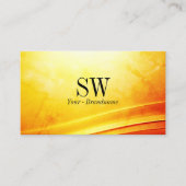 Gemarmerd geel Sinaasappel gebogen decor met monog Visitekaartje (Voorkant)