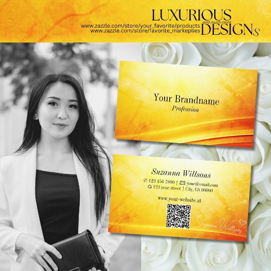 Gemarmerd geel Sinaasappel gebogen decor met QR-co Visitekaartje