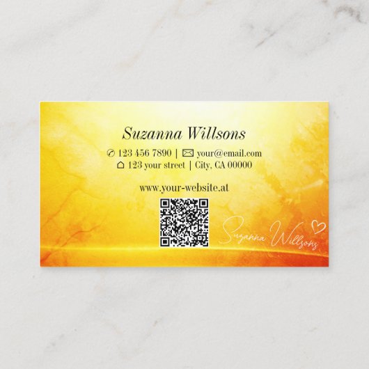 Gemarmerd geel Sinaasappel gebogen decor met QR-co Visitekaartje (Achterkant)