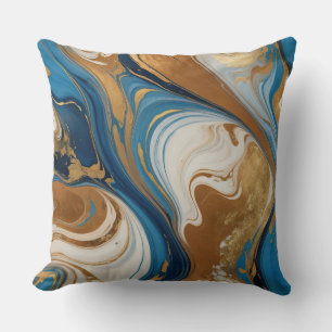 Gemarmerd koper blauw en beige kussen
