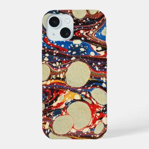 GEMARMERD PAPIER,ABSTRACT BLAUW ,DRALEN,WITTE CIRK iPhone 15 CASE