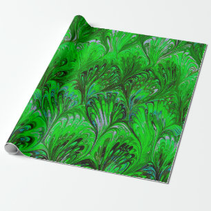 GEMARMERD PAPIER, ABSTRACT GROEN PAUWENPATROON CADEAUPAPIER