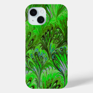 GEMARMERD PAPIER, ABSTRACT GROEN PAUWENPATROON iPhone 15 CASE