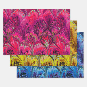 GEMARMERD PAPIER, ABSTRACT ROZE BLAUW GEEL PATROON INPAKPAPIER VEL