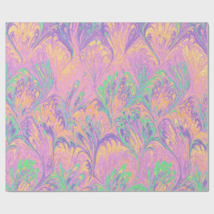 GEMARMERD PAPIER,ABSTRACT ROZE GROEN PAUWPATROON CADEAUPAPIER