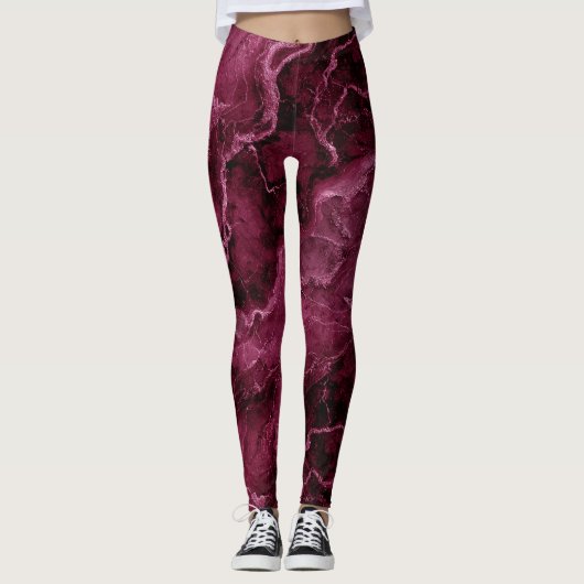 Gemarmerd patroon in donkere magenta en roze leggings (Voorkant)