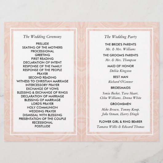 Gemarmerd Roos Elegant Vintage Trouwprogramma (Achterkant)