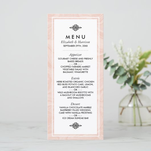 Gemarmerd Roos Elegant Vintage Wedding Menu (Staand voorkant)