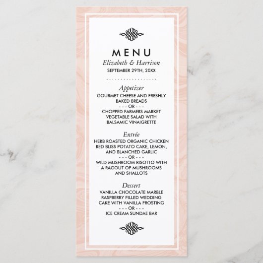 Gemarmerd Roos Elegant Vintage Wedding Menu (Voorkant)