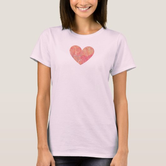 Gemarmerd roze hart t-shirt (Voorkant)
