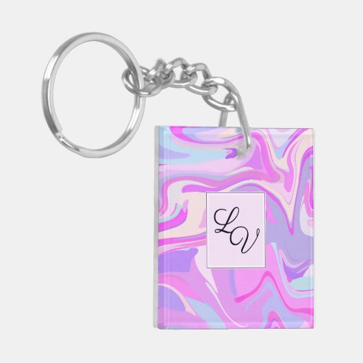 Gemarmerd Roze Paars Turquoise Sleutelhanger (Voorkant Links)