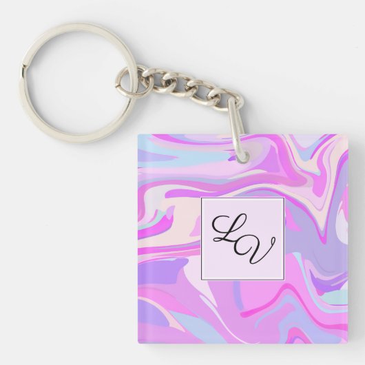 Gemarmerd Roze Paars Turquoise Sleutelhanger (Voorkant)