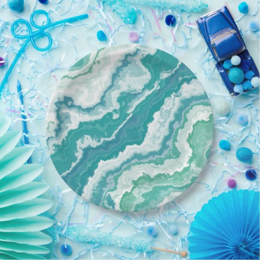 gemarmerd schuimrubber: zee papieren bordje (Feest)