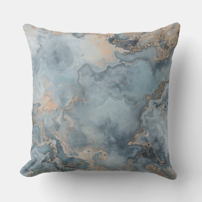 Gemarmerd Stof Blauw Grijs Beige Modern Kussen (Voorkant)
