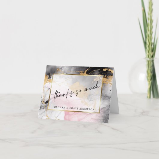 Gemarmerd stoffig Roos Zwart Goud Abstract Bedankkaart (Voorkant)