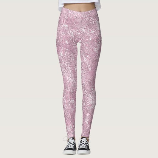 Gemarmerd Zijde Moire Patroon in Stof Roze Leggings (Voorkant)