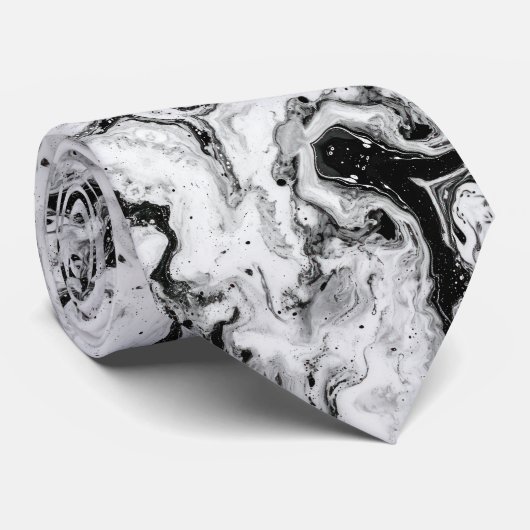 Gemarmerd Zwart Wit Modern Abstract Stropdas (Opgerold)