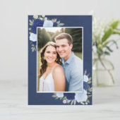 Gemarmerde Blauwe Boho Rozen Foto Onderlay Wedding Kaart (Staand voorkant)