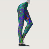 Gemarmerde Blauwe en Aquamarijn Abstracte Retro Dr Leggings (Rechts)