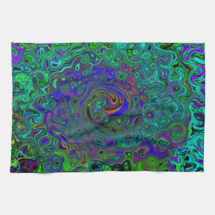 Gemarmerde Blauwe en Aquamarijn Abstracte Retro Dr Theedoek