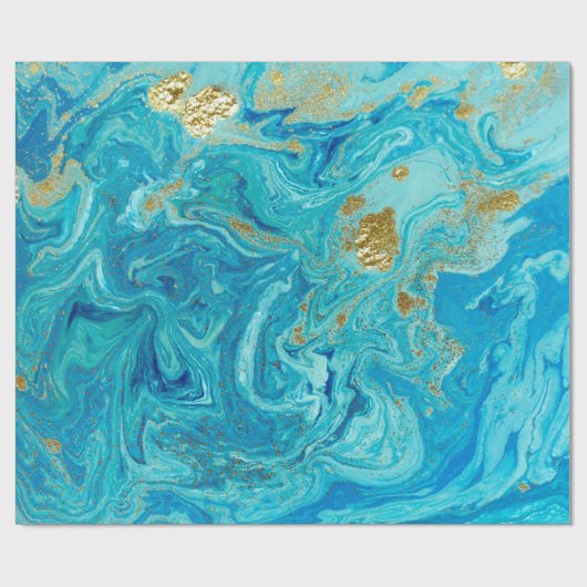 Gemarmerde blauwe en gouden abstracte achtergrond. cadeaupapier (Vlak)