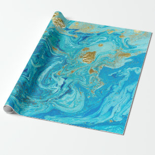 Gemarmerde blauwe en gouden abstracte achtergrond. cadeaupapier