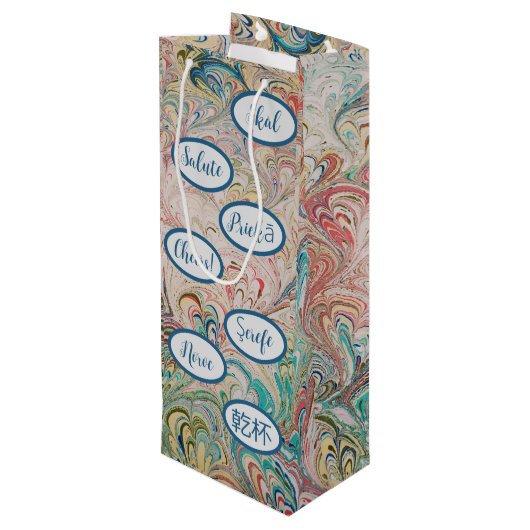 gemarmerde Cheers Gift Bag Wijn Cadeautas (Achterkant Gekanteld)