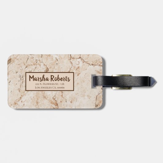 Gemarmerde crème met monogram bagagelabel (Achterkant horizontaal)