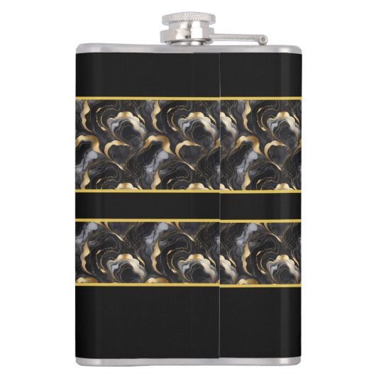 Gemarmerde decoratieve zwarte gouden kolf heupfles (Achterkant)