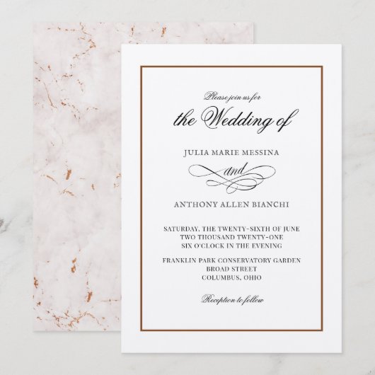 Gemarmerde Eenvoudige Uitnodiging van Elegance (Voorkant / Achterkant)