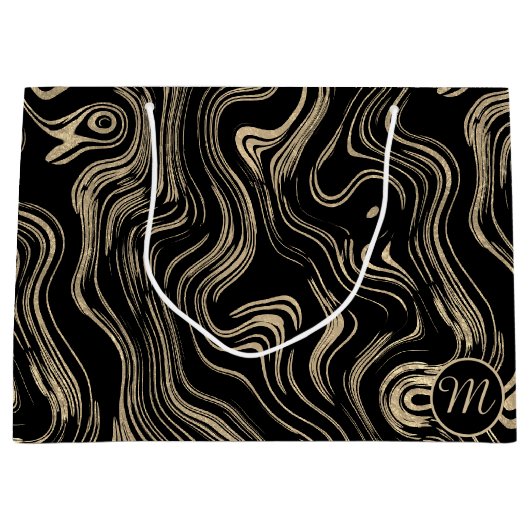 Gemarmerde gouden Monogram Gift Bag Groot Cadeauzakje (Voorkant)