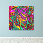 Gemarmerde hete roze en zeeschuim groene abstracte canvas afdruk (Insitu (Houten vloer))