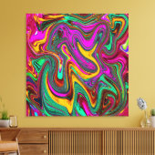 Gemarmerde hete roze en zeeschuim groene abstracte canvas afdruk (Insitu (Woonkamer))