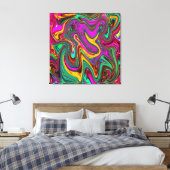 Gemarmerde hete roze en zeeschuim groene abstracte canvas afdruk (Insitu (Slaapkamer))
