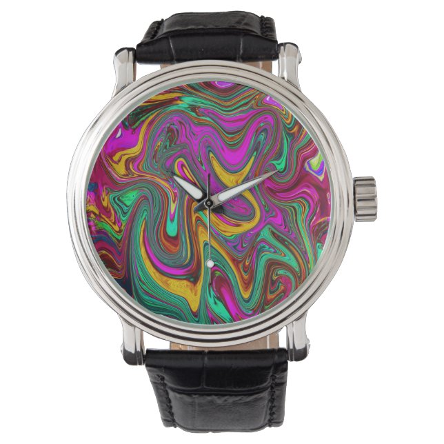 Gemarmerde hete roze en zeeschuim groene abstracte horloge (Voorkant)