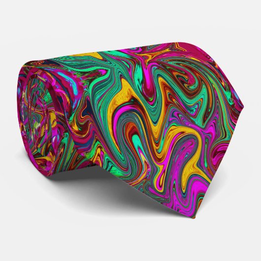 Gemarmerde hete roze en zeeschuim groene abstracte stropdas (Opgerold)