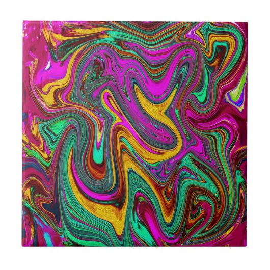 Gemarmerde hete roze en zeeschuim groene abstracte tegeltje (Voorkant)