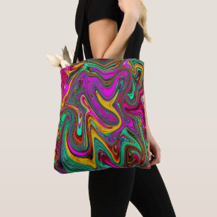 Gemarmerde hete roze en zeeschuim groene abstracte tote bag