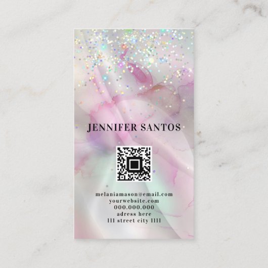 Gemarmerde Holografische Glitter Lippen QR Code Sc Visitekaartje (Achterkant)