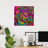 Gemarmerde Hot Pink en Zee Schuimgroene Abstracte Poster (Thuiskantoor)