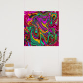 Gemarmerde Hot Pink en Zee Schuimgroene Abstracte Poster (Keuken)