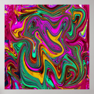 Gemarmerde Hot Pink en Zee Schuimgroene Abstracte Poster