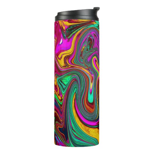 Gemarmerde Hot Pink en Zee Schuimgroene Abstracte Thermosbeker (Gedraaid links)