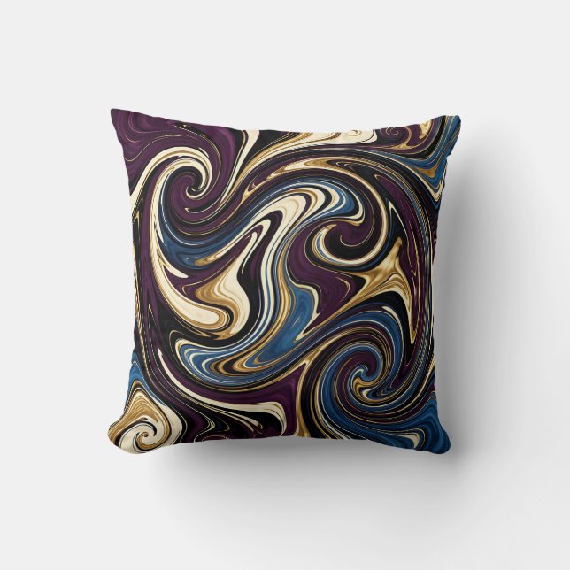Gemarmerde kronkel paars goud blauw abstract kussen (Voorkant)