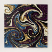 Gemarmerde kronkel paars goud blauw abstract legpuzzel (Horizontaal)