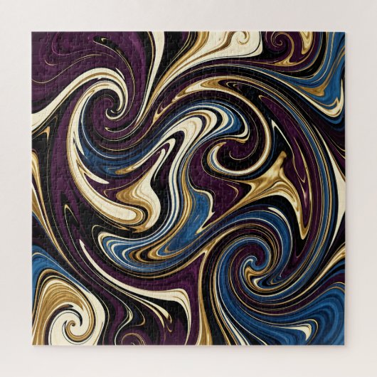 Gemarmerde kronkel paars goud blauw abstract legpuzzel (Verticaal)
