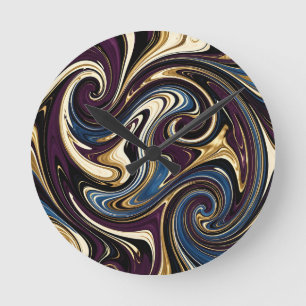 Gemarmerde kronkel paars goud blauw abstract ronde klok