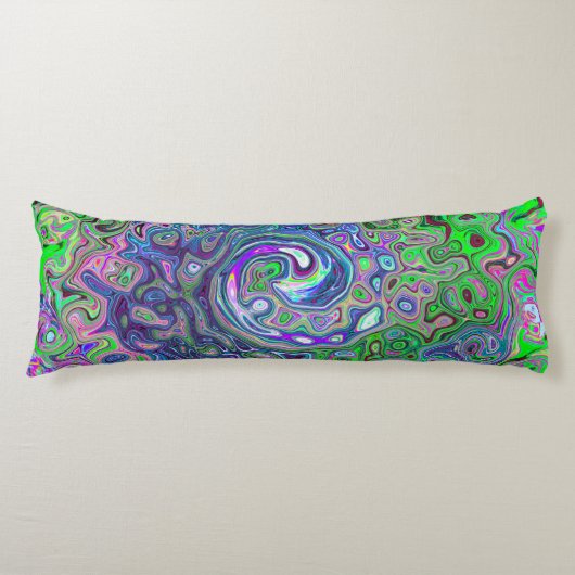 Gemarmerde Lime Green en Paarse Abstracte Retro Sw Lichaamskussen (Voorkant)