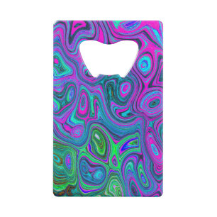 Gemarmerde Magenta en Limegroene Groovy Abstracte Creditkaart Flessenopener