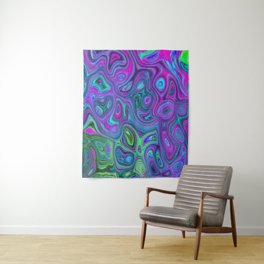 Gemarmerde Magenta en Limegroene Groovy Abstracte  Wandkleed (In situ)